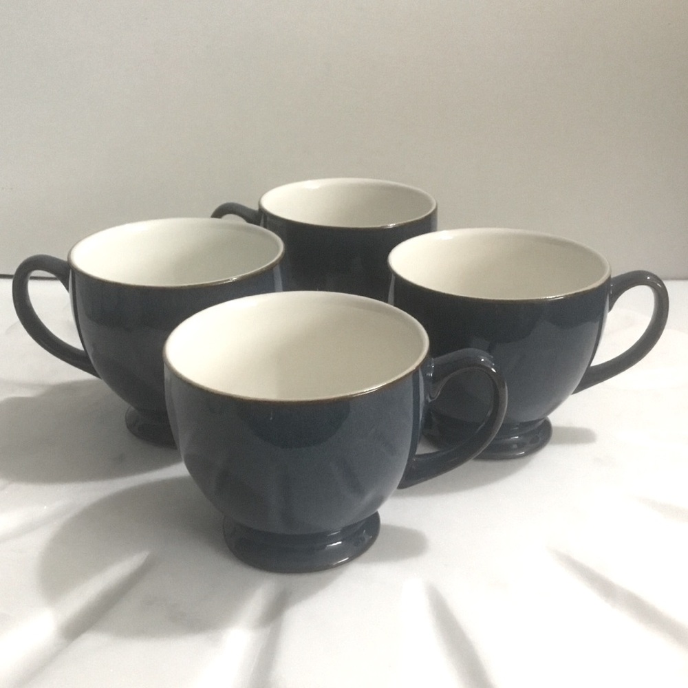 Set of 4 Denby Harlequin blue stoneware footed mugs